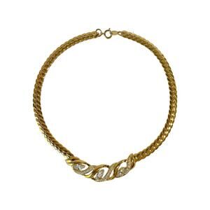 Trifari TM Gold Plate Clear Rhinestone Open Design Centerpiece Chevron Choker